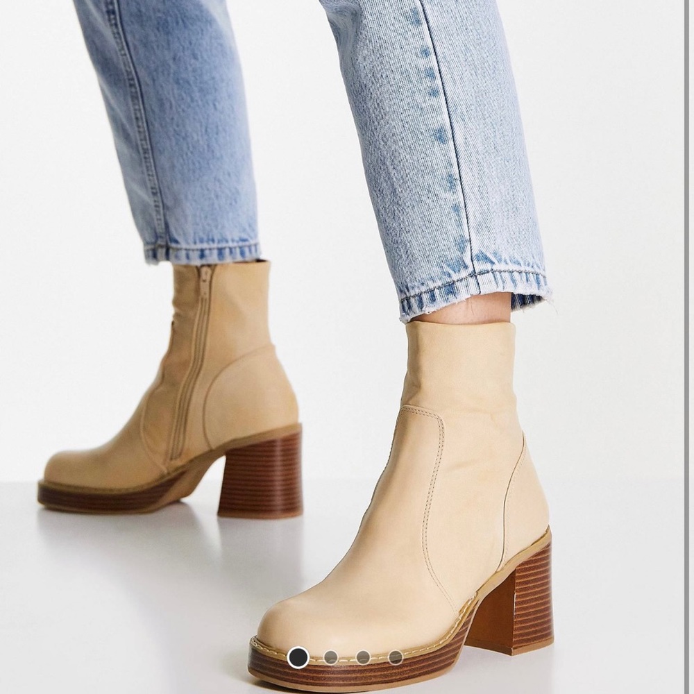 ASOS Cream Ankle Boots with Brown Heel